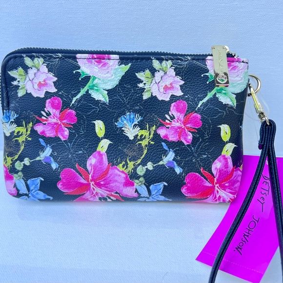 Betsey Johnson Wristlet/Pouch Black & Floral Print - Picture 4 of 11